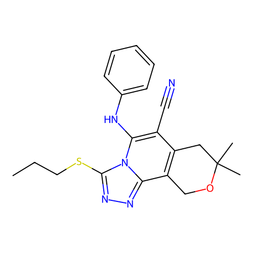 5-anilino-8,8-dimethyl-3-(propylsulfanyl)-7,10dihydro-8h-pyrano[3,4-c][1,2,4]triazolo[4,3-a]pyridine-6-carbonitrile structure