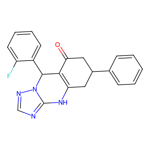 9-(2-fluorophenyl)-6-phenyl-5,6,7,9-tetrahydro[1,2,4]triazolo[5,1-b]quinazolin-8-ol structure