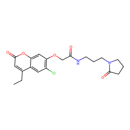 2-[(6-chloro-4-ethyl-2-oxo-2H-chromen-7-yl)oxy]-N-[3-(2-oxopyrrolidin-1-yl)propyl]acetamide structure