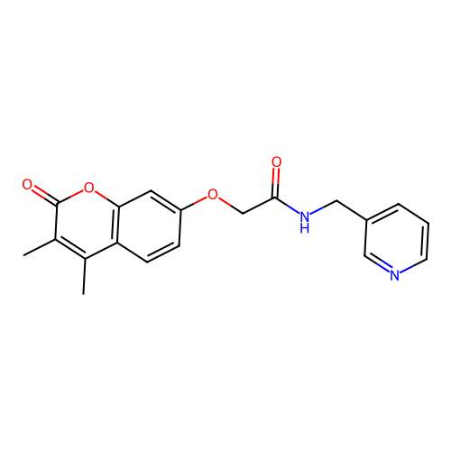 2-((3,4-dimethyl-2-oxo-2H-chromen-7-yl)oxy)-N-(pyridin-3-ylmethyl)acetamide structure
