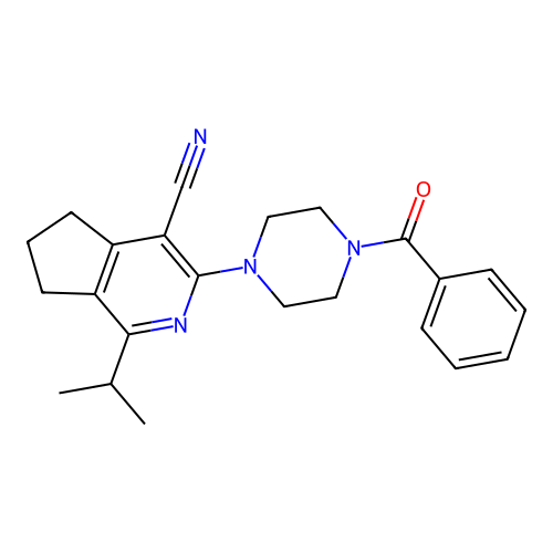 3-(4-benzoylpiperazin-1-yl)-1-isopropyl-6,7-dihydro-5H-cyclopenta[c]pyridine-4-carbonitrile structure