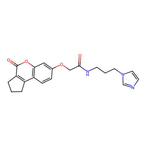 N-(3-(1H-imidazol-1-yl)propyl)-2-((4-oxo-1,2,3,4-tetrahydrocyclopenta[c]chromen-7-yl)oxy)acetamide structure