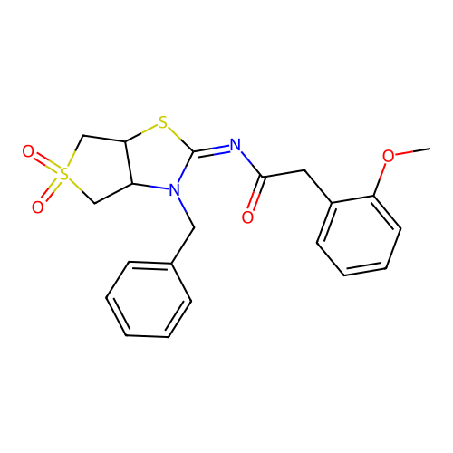 N-[(2E)-3-benzyl-5,5-dioxidotetrahydrothieno[3,4-d][1,3]thiazol-2(3H)-ylidene]-2-(2-methoxyphenyl)acetamide structure