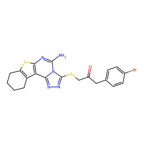1-((5-amino-8,9,10,11-tetrahydrobenzo[4,5]thieno[3,2-e][1,2,4]triazolo[4,3-c]pyrimidin-3-yl)thio)-3-(4-bromophenyl)propan-2-one structure