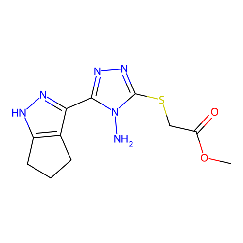 methyl {[4-amino-5-(2,4,5,6-tetrahydrocyclopenta[c]pyrazol-3-yl)-4H-1,2,4-triazol-3-yl]sulfanyl}acetate structure