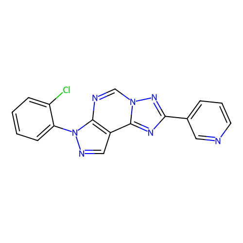 7-(2-chlorophenyl)-2-(pyridin-3-yl)-7H-pyrazolo[4,3-e][1,2,4]triazolo[1,5-c]pyrimidine structure