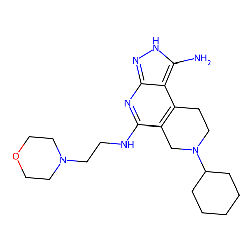 7-cyclohexyl-5-N-(2-morpholin-4-ylethyl)-2,6,8,9-tetrahydropyrazolo[3,4-c][2,7]naphthyridine-1,5-diamine structure