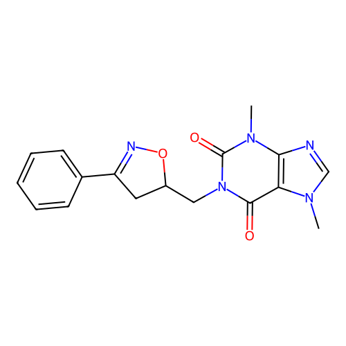 3,7-dimethyl-1-[(3-phenyl-4,5-dihydro-1,2-oxazol-5-yl)methyl]purine-2,6-dione structure