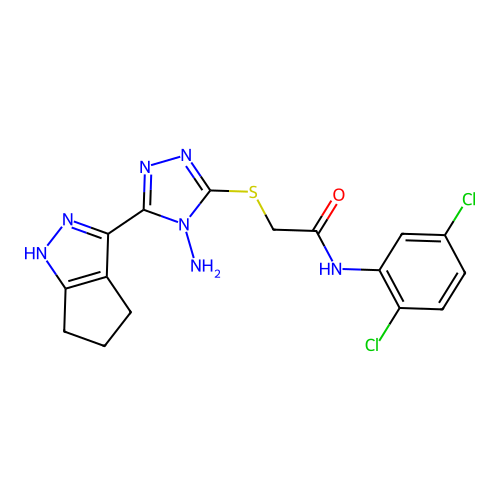 2-((4-amino-5-(1,4,5,6-tetrahydrocyclopenta[c]pyrazol-3-yl)-4H-1,2,4-triazol-3-yl)thio)-N-(2,5-dichlorophenyl)acetamide structure