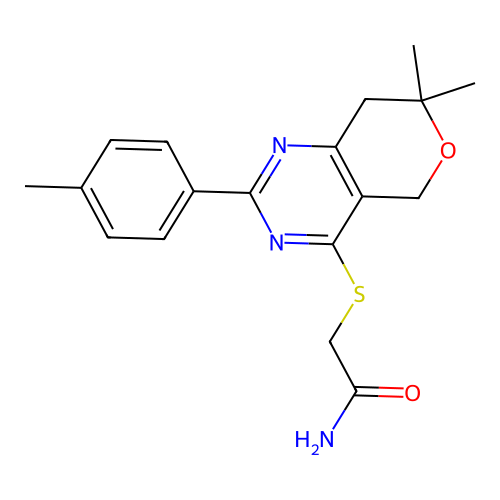 2-((7,7-dimethyl-2-(p-tolyl)-7,8-dihydro-5H-pyrano[4,3-d]pyrimidin-4-yl)thio)acetamide structure