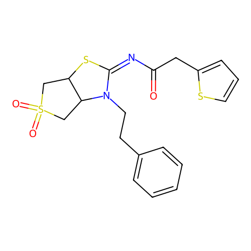 (Z)-N-(5,5-dioxido-3-phenethyltetrahydrothieno[3,4-d]thiazol-2(3H)-ylidene)-2-(thiophen-2-yl)acetamide structure