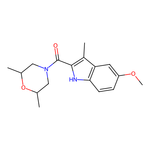 (2,6-dimethylmorpholin-4-yl)(5-methoxy-3-methyl-1H-indol-2-yl)methanone structure