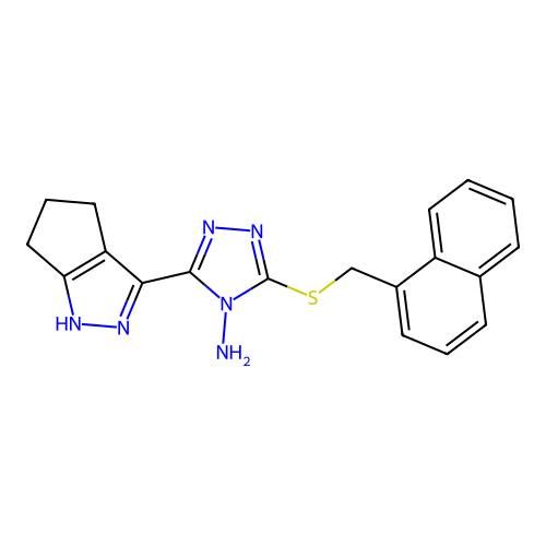 3-((naphthalen-1-ylmethyl)thio)-5-(1,4,5,6-tetrahydrocyclopenta[c]pyrazol-3-yl)-4H-1,2,4-triazol-4-amine structure