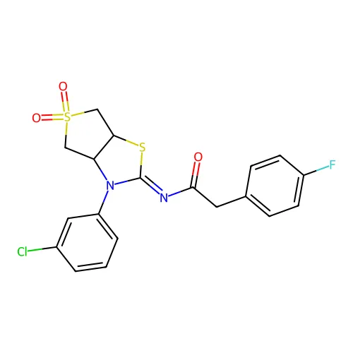 N-[3-(3-氯苯基)-5,5-二氧代-3a,4,6,6a-四氢噻吩并[3,4-d][1,3]噻唑-2-亚基]-2-(4-氟苯基)乙酰胺 structure