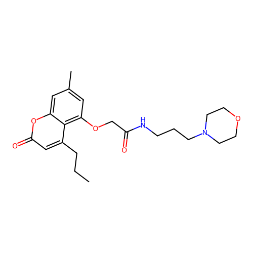 2-[(7-methyl-2-oxo-4-propyl-2H-chromen-5-yl)oxy]-N-[3-(morpholin-4-yl)propyl]acetamide structure