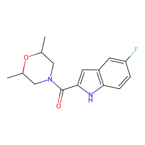 (2,6-dimethylmorpholin-4-yl)(5-fluoro-1H-indol-2-yl)methanone structure
