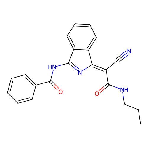 (Z)-N-(1-(1-cyano-2-oxo-2-(propylamino)ethylidene)-1H-isoindol-3-yl)benzamide structure