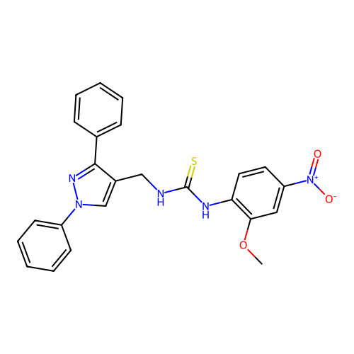 1-[(1,3-Diphenylpyrazol-4-yl)methyl]-3-(2-methoxy-4-nitrophenyl)thiourea structure