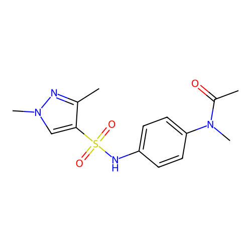 N-[4-[(1,3-dimethylpyrazol-4-yl)sulfonylamino]phenyl]-N-methylacetamide structure