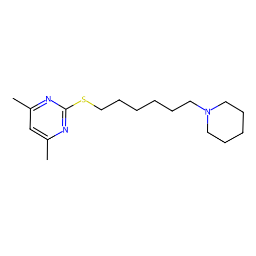 Pyrimidine, 4,6-dimethyl-2-((6-piperidinohexyl)thio)- structure