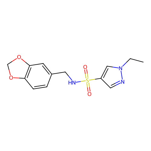 N-(1,3-benzodioxol-5-ylmethyl)-1-ethylpyrazole-4-sulfonamide structure