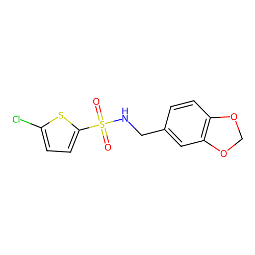 N-(1,3-benzodioxol-5-ylmethyl)-5-chlorothiophene-2-sulfonamide structure