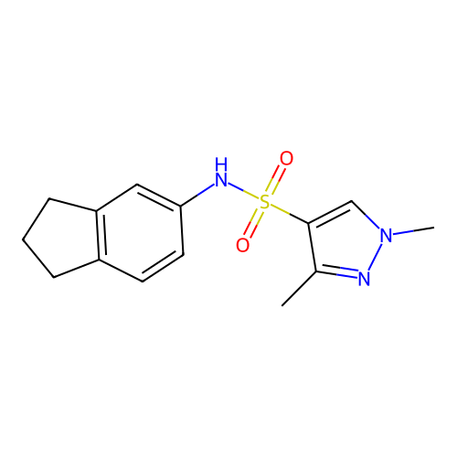 N-(2,3-dihydro-1H-inden-5-yl)-1,3-dimethylpyrazole-4-sulfonamide structure
