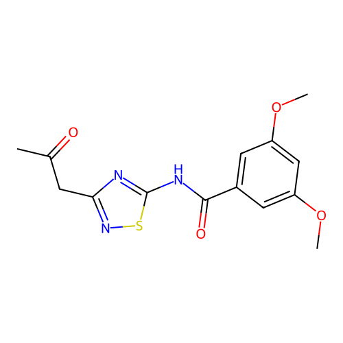 3,5-dimethoxy-N-[3-(2-oxopropyl)-1,2,4-thiadiazol-5-yl]benzamide structure