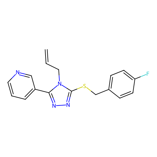 3-[5-[(4-Fluorophenyl)methylsulfanyl]-4-prop-2-enyl-1,2,4-triazol-3-yl]pyridine structure