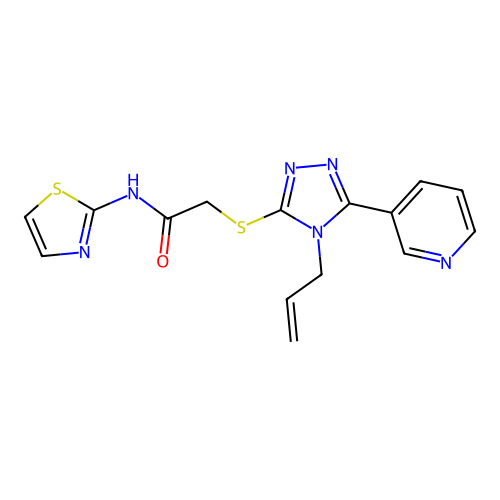 2-[(4-prop-2-enyl-5-pyridin-3-yl-1,2,4-triazol-3-yl)sulfanyl]-N-(1,3-thiazol-2-yl)acetamide structure