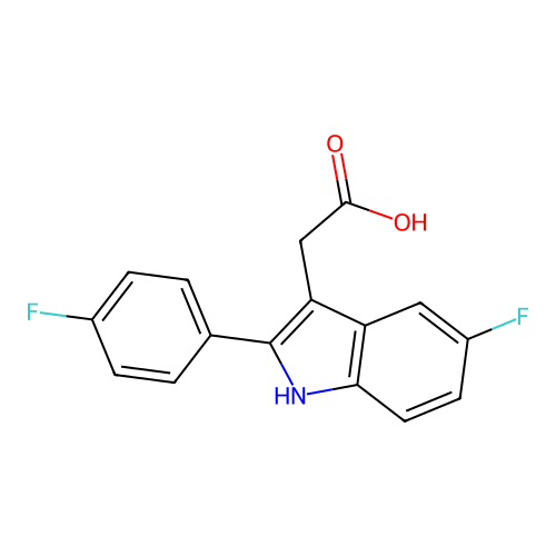 2-[5-fluoro-2-(4-fluorophenyl)-1H-indol-3-yl]acetic acid structure