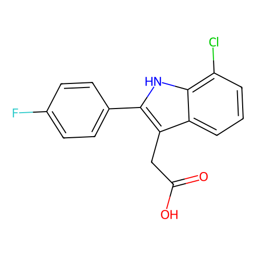 2-[7-chloro-2-(4-fluorophenyl)-1H-indol-3-yl]acetic acid structure