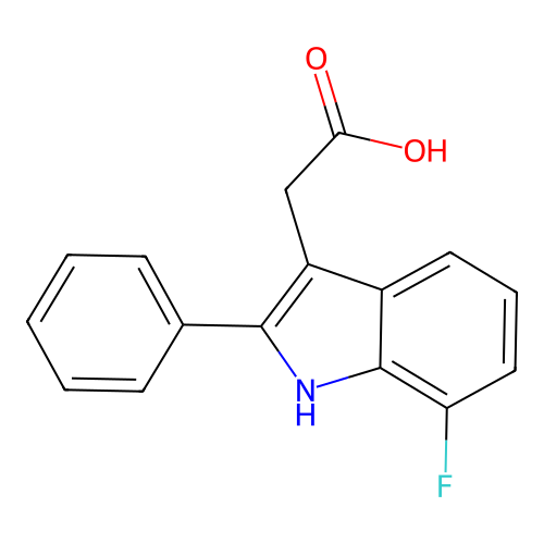 2-(7-fluoro-2-phenyl-1H-indol-3-yl)acetic acid structure