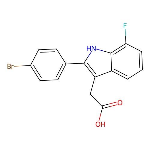 2-[2-(4-bromophenyl)-7-fluoro-1H-indol-3-yl]acetic acid structure