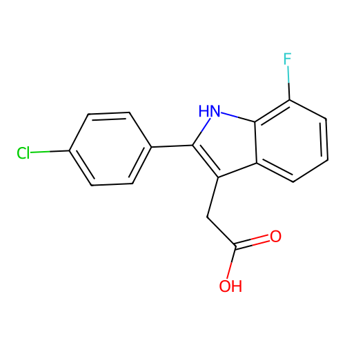 2-[2-(4-chlorophenyl)-7-fluoro-1H-indol-3-yl]acetic acid structure