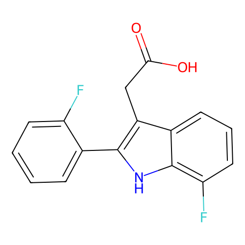 2-[7-fluoro-2-(2-fluorophenyl)-1H-indol-3-yl]acetic acid structure
