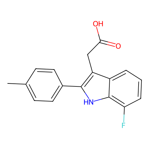 2-[7-fluoro-2-(4-methylphenyl)-1H-indol-3-yl]acetic acid structure
