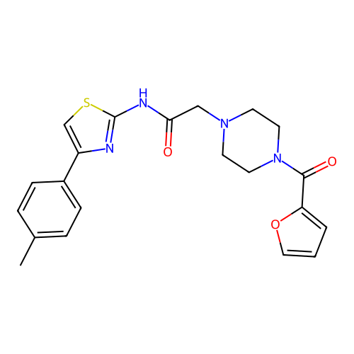 2-[4-(furan-2-carbonyl)piperazin-1-yl]-N-[4-(4-methylphenyl)-1,3-thiazol-2-yl]acetamide structure