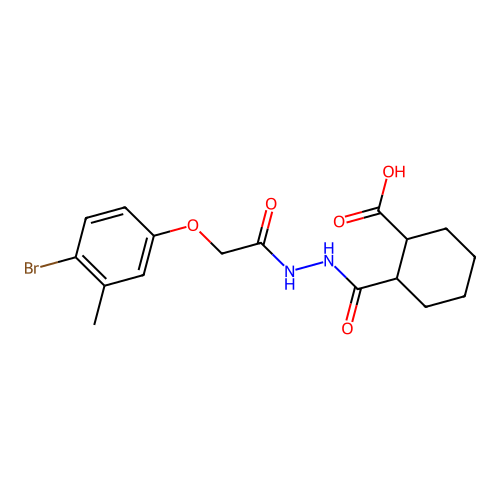 2-[[[2-(4-bromo-3-methylphenoxy)acetyl]amino]carbamoyl]cyclohexane-1-carboxylic acid structure