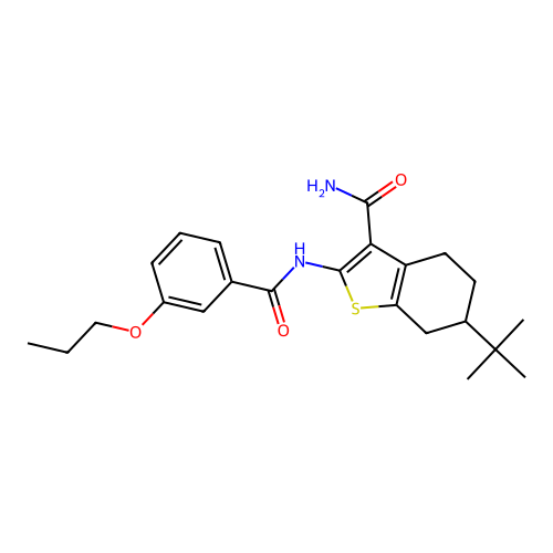 6-(tert-butyl)-2-(3-propoxybenzamido)-4,5,6,7-tetrahydrobenzo[b]thiophene-3-carboxamide structure