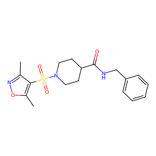 N-benzyl-1-[(3,5-dimethyl-1,2-oxazol-4-yl)sulfonyl]piperidine-4-carboxamide structure