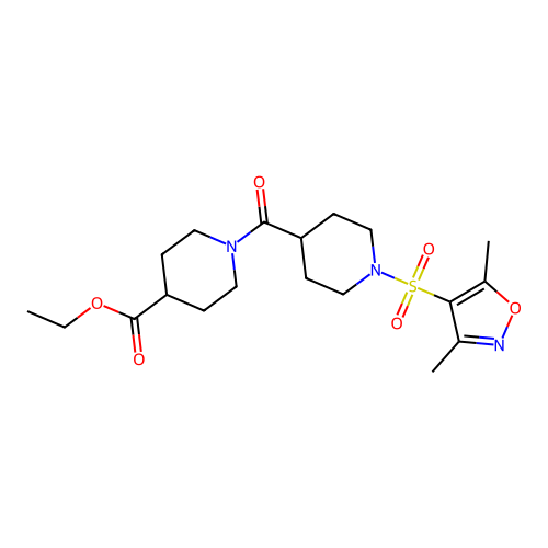 ethyl 1-({1-[(3,5-dimethyl-1,2-oxazol-4-yl)sulfonyl]piperidin-4-yl}carbonyl)piperidine-4-carboxylate structure