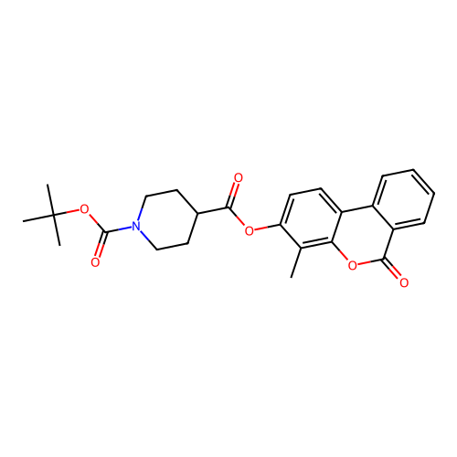 1-tert-butyl 4-(4-methyl-6-oxo-6H-benzo[c]chromen-3-yl) piperidine-1,4-dicarboxylate structure