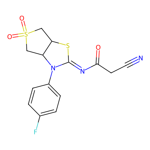 (Z)-2-cyano-N-(3-(4-fluorophenyl)-5,5-dioxidotetrahydrothieno[3,4-d]thiazol-2(3H)-ylidene)acetamide structure