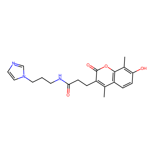3-(7-hydroxy-4,8-dimethyl-2-oxo-chromen-3-yl)-N-(3-imidazol-1-ylpropyl)propanamide structure