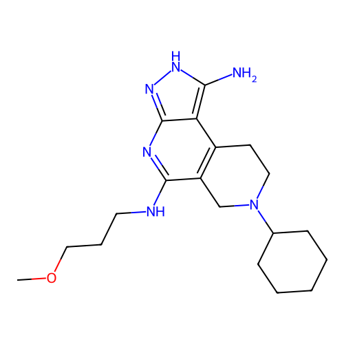 7-cyclohexyl-5-N-(3-methoxypropyl)-2,6,8,9-tetrahydropyrazolo[3,4-c][2,7]naphthyridine-1,5-diamine structure