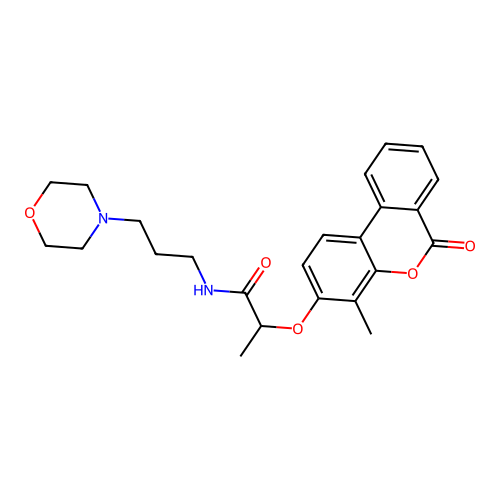 2-((4-methyl-6-oxo-6H-benzo[c]chromen-3-yl)oxy)-N-(3-morpholinopropyl)propanamide structure