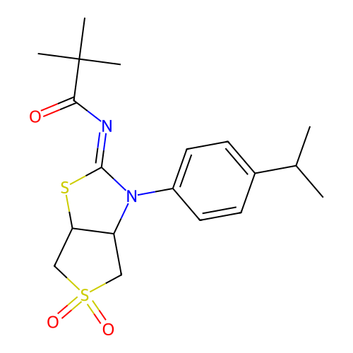 N-[(2Z)-5,5-dioxido-3-[4-(propan-2-yl)phenyl]tetrahydrothieno[3,4-d][1,3]thiazol-2(3H)-ylidene]-2,2-dimethylpropanamide structure