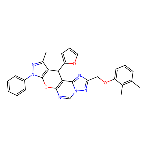 2,3-DIMETHYLPHENYL {[11-(2-FURYL)-10-METHYL-8-PHENYL-8,11-DIHYDROPYRAZOLO[4',3':5,6]PYRANO[3,2-E][1,2,4]TRIAZOLO[1,5-C]PYRIMIDIN-2-YL]METHYL} ETHER structure