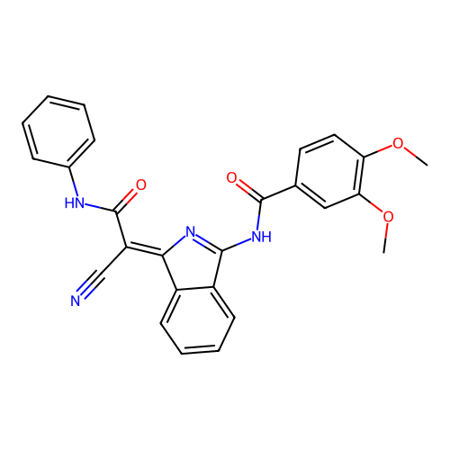 N-[(3Z)-3-(2-anilino-1-cyano-2-oxoethylidene)isoindol-1-yl]-3,4-dimethoxybenzamide structure